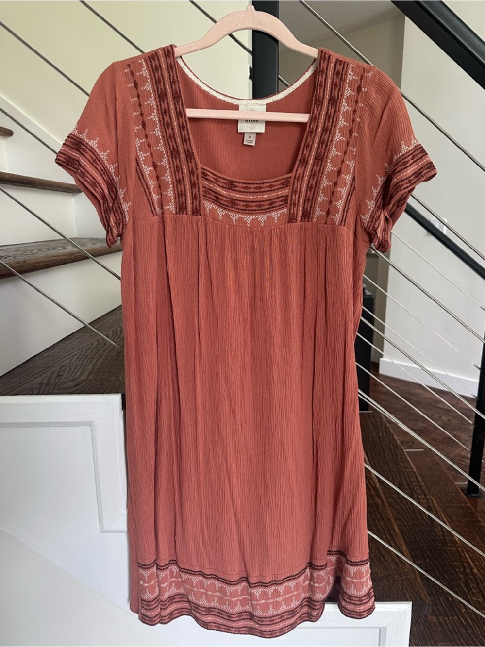 Knox Rose Dusty Rose Embroidered Sleeveless Boho Dress